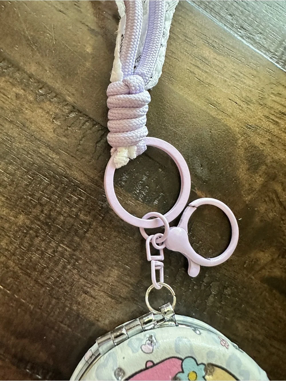 NWOT Sanrio Style Cherry Pup Pocket Mirror Keychain Lace & Rhinestone